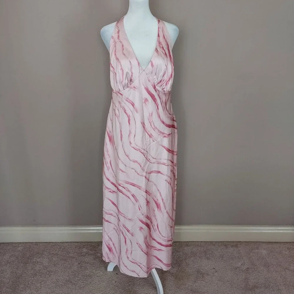 Abercrombie & Fitch Julia Pink Halter Maxi Slip Dress Size Lg Pet